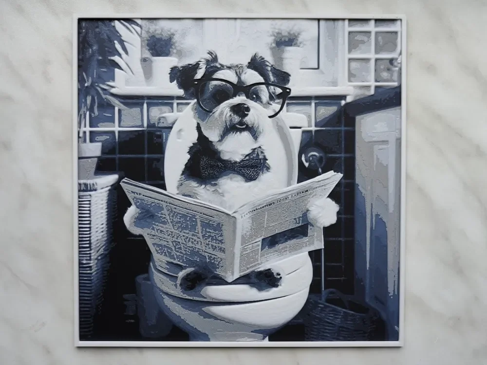 Dog on toilet - Hueforge by BeaN HueForge model: Dog on toilet - Hueforge by BeaN