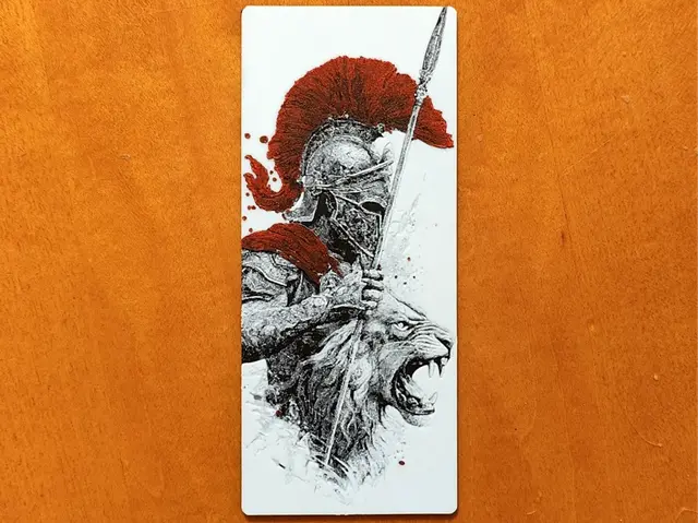 Spartan and Lion Bookmark - Hueforge