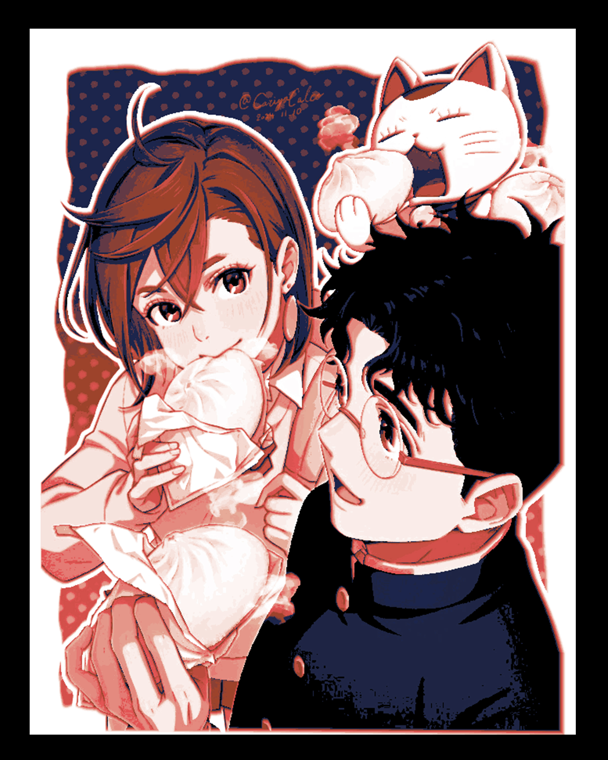 Dandadan fan art - Ken Takakura and Momo Ayase sharing some dumplings - 6 color by BooneCo3d HueForge model: Dandadan fan art - Ken Takakura and Momo Ayase sharing some dumplings - 6 color by BooneCo3d