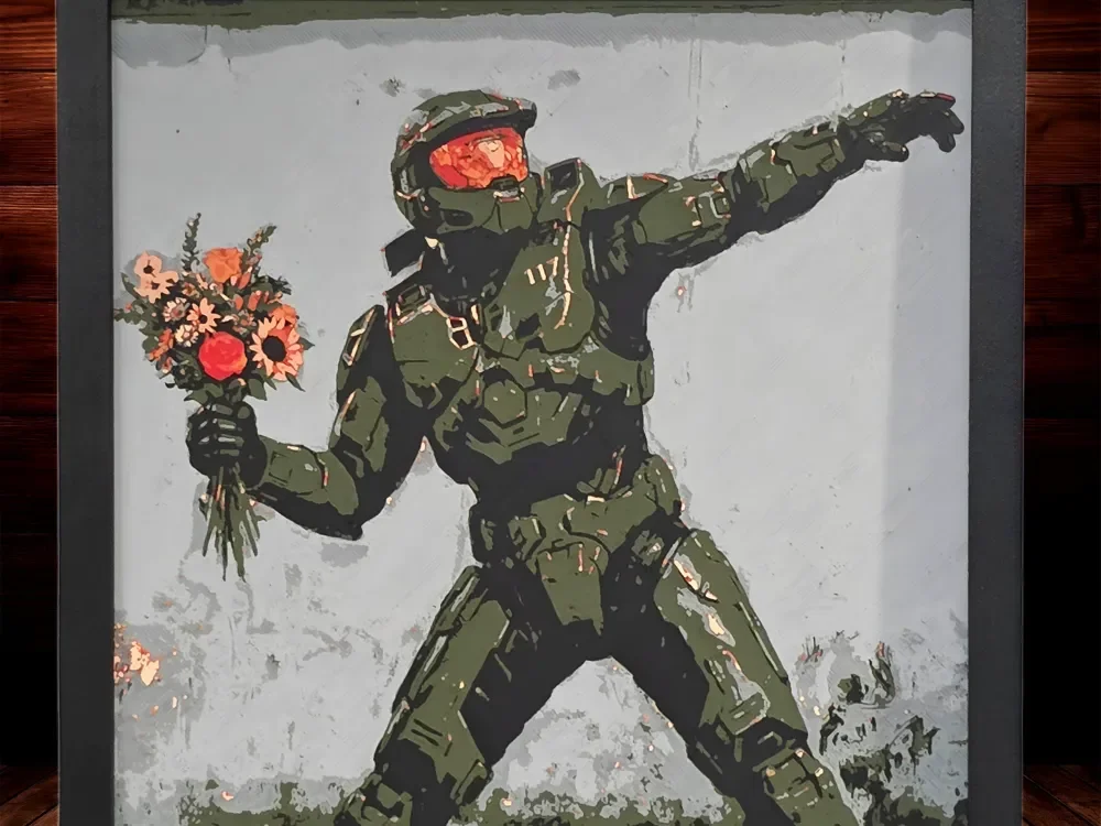 Master Chief - Banksy/Retro Gaming Series pt 7/9 by Side Quest Hues HueForge model: Master Chief - Banksy/Retro Gaming Series pt 7/9 by Side Quest Hues