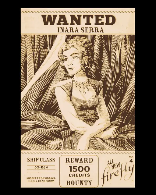 Wanted poster of Inara Serra from Firefly - Fan art Hueforge print