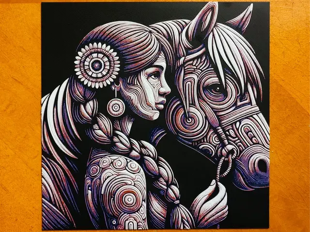 HueForge model: Native American Woman Guiding Horse - Hueforge by Sarge