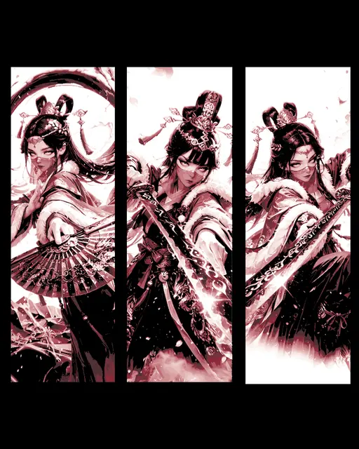 HueForge model: The grace and precision of the 3 lady assassins - Set of bookmarks by BooneCo3d