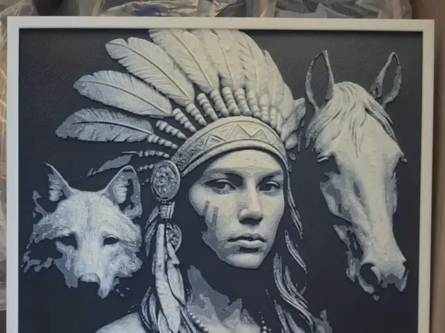HueForge model: Native American ladie with horse and wolf by Buntsta