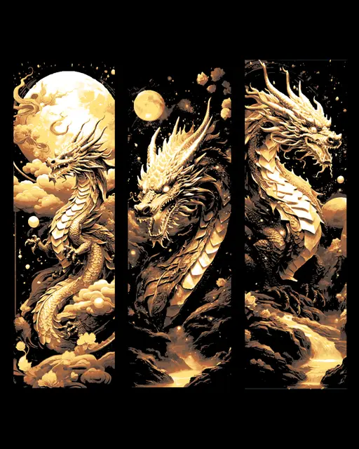 HueForge model: The brilliance of the Golden Dragon - Friday upload set of bookmarks by BooneCo3d