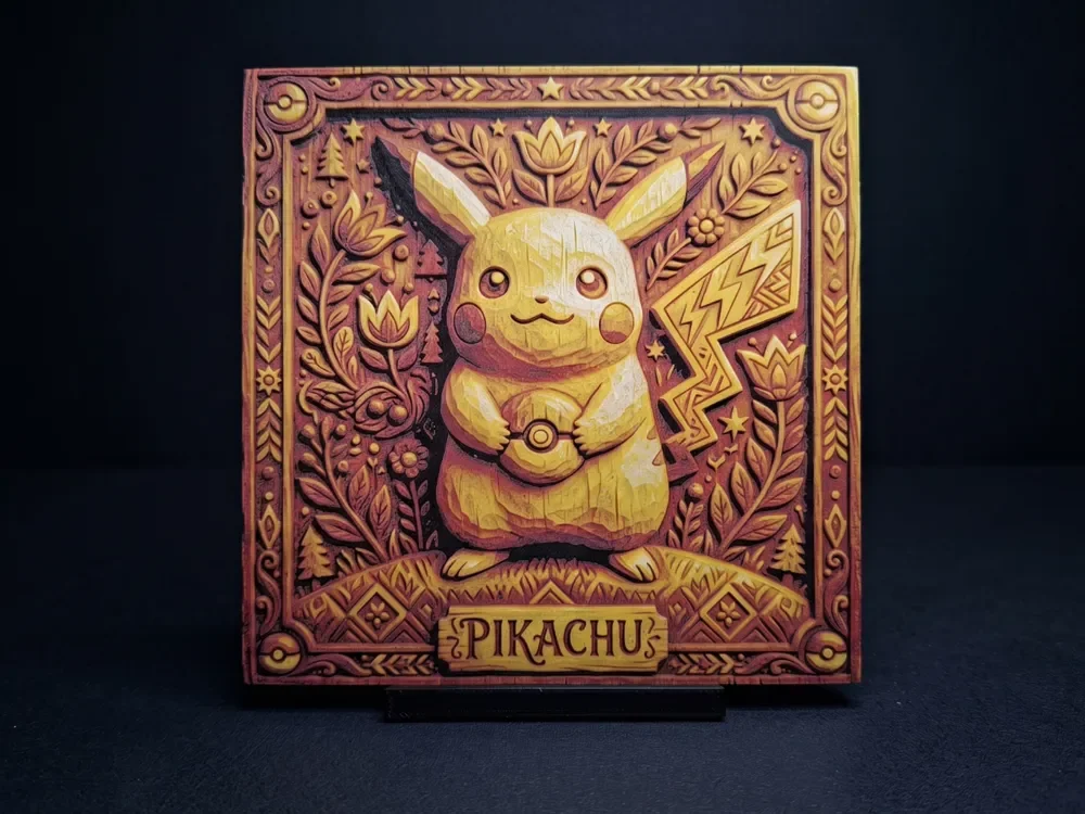 Pikachu Folk Woodart - Hueforge by LED HueForge model: Pikachu Folk Woodart - Hueforge by LED