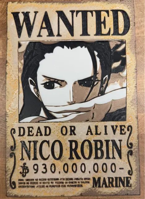 HueForge model: One Piece - Nico Robin Wanted Poster by Pretty Okay Prints
