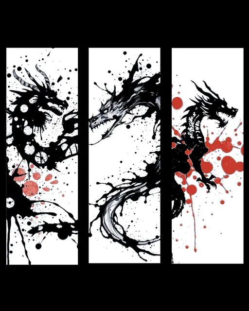HueForge model: the splattering of ink creates the design of dragons - Set of Bookmarks by BooneCo3d