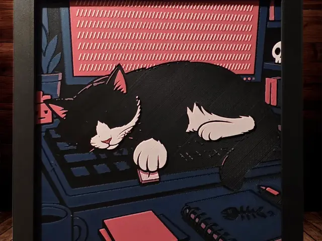 HueForge model: Kitty Asleep on The Job - 4 Colours! by Side Quest Hues
