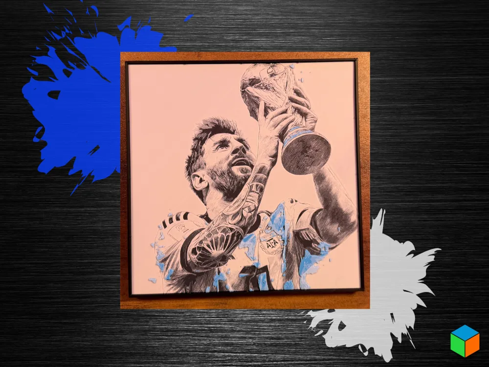 Lionel Messi & The World Cup — HueForge Wall Art by 3D Prints By Vic HueForge model: Lionel Messi & The World Cup — HueForge Wall Art by 3D Prints By Vic