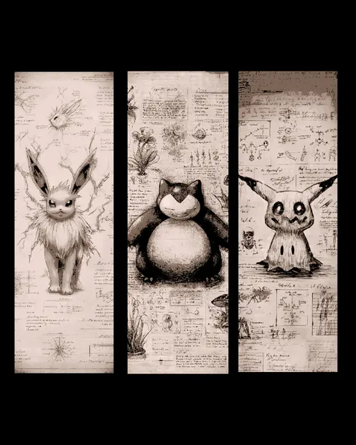 HueForge model: Fan Art Journal Pages of studies on Pokémon - Set of Bookmarks by BooneCo3d