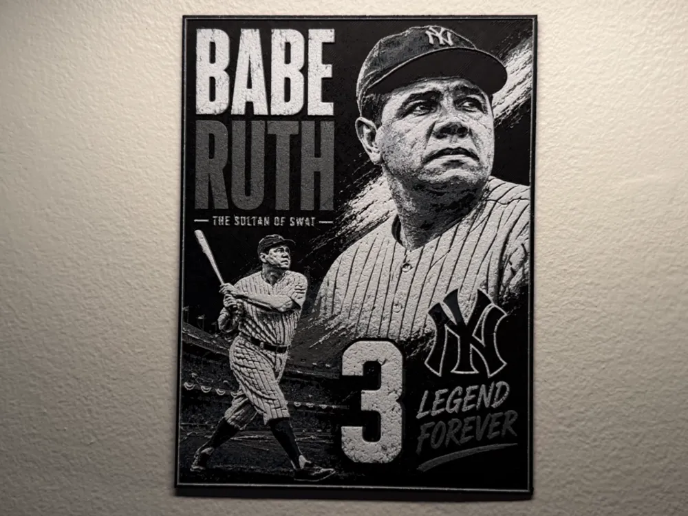 New York Yankees Babe Ruth Poster Style HueForge by liv_3d HueForge model: New York Yankees Babe Ruth Poster Style HueForge by liv_3d