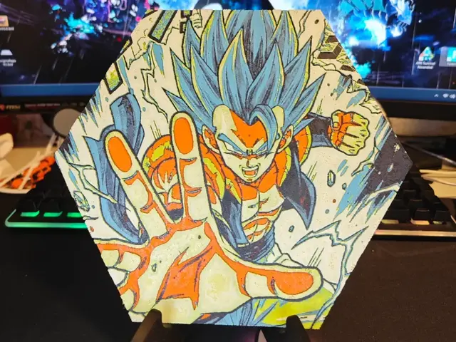 HueForge model: Hueforge Gogeta Dragon Ball Super honeycomb style by JGz3DMaker