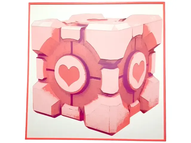 HueForge model: Portal Weighted Companion Cube Hueforge Pink by Elsie Moonshadow