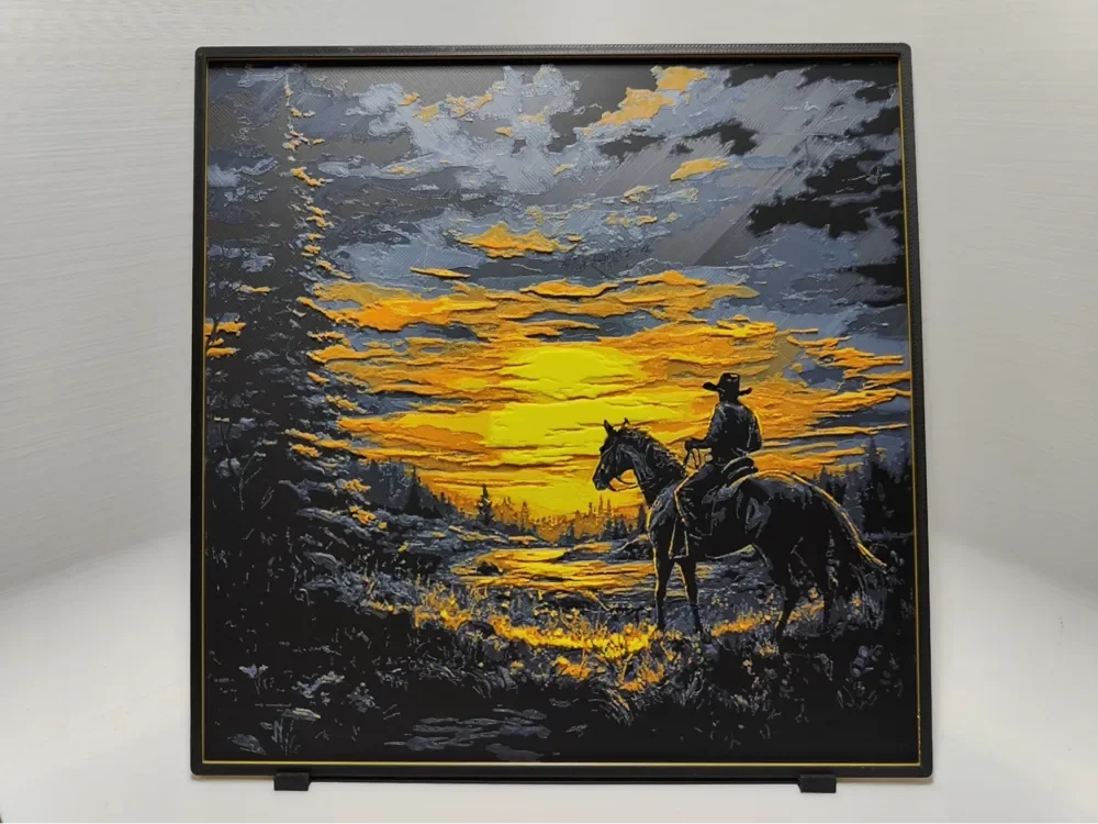 Cowboy riding into the sunset - Huefroge by BeaN HueForge model: Cowboy riding into the sunset - Huefroge by BeaN