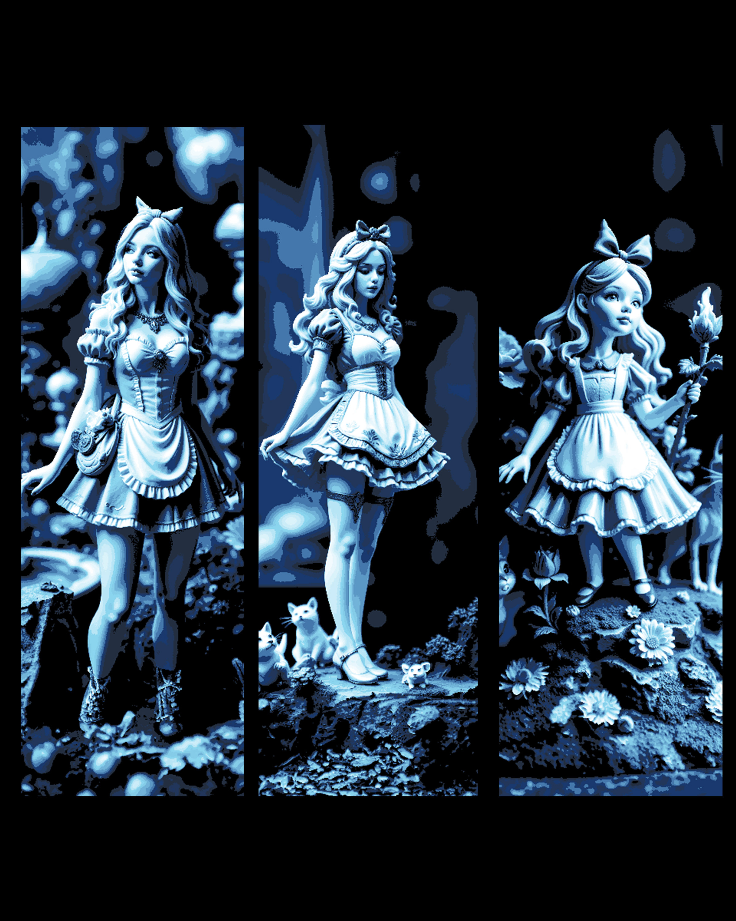 Alice growing up in Wonderland - Set of Blue Bookmarks by BooneCo3d HueForge model: Alice growing up in Wonderland - Set of Blue Bookmarks by BooneCo3d