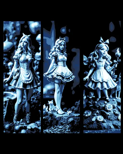 HueForge model: Alice growing up in Wonderland - Set of Blue Bookmarks by BooneCo3d