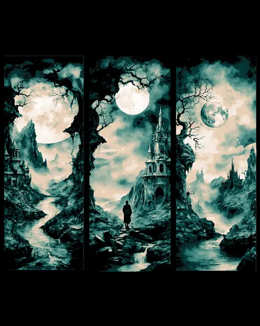 HueForge model: Set of 3 Bookmarks depicting the lands of High Fantasy by BooneCo3d