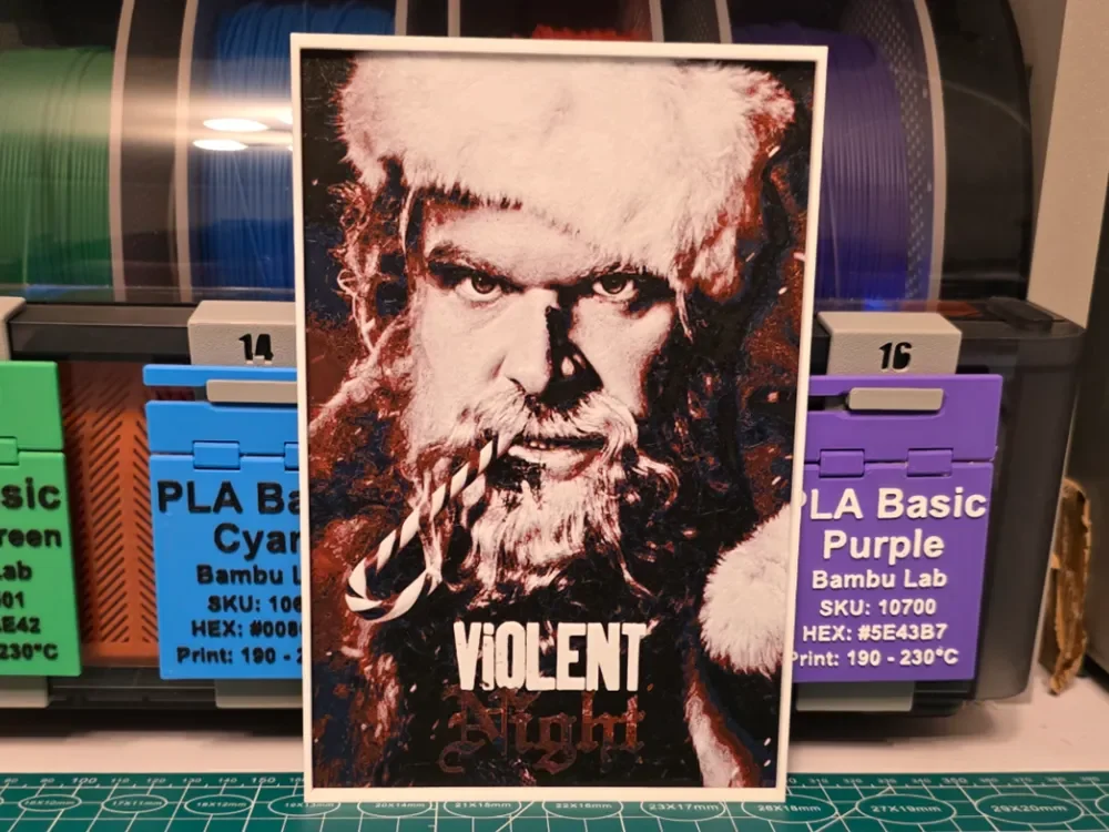 Violent Night Movie Poster - Hueforge Art by Lumpy3D HueForge model: Violent Night Movie Poster - Hueforge Art by Lumpy3D
