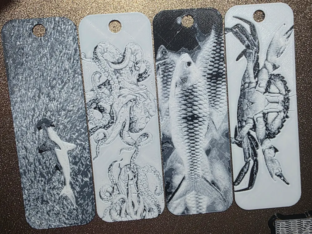 Ocean Creatures Hueforge Bookmark Set of 4 by AirMechDesigns HueForge model: Ocean Creatures Hueforge Bookmark Set of 4 by AirMechDesigns