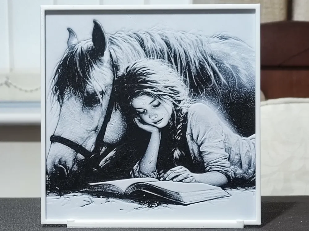 A Girl & Her Pony - HueForge 2 Color by BoDad HueForge model: A Girl & Her Pony - HueForge 2 Color by BoDad
