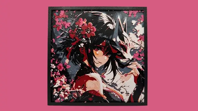 HueForge model: Kitsune Mask & Cherry Blossom Hueforge by Canadian Gamer
