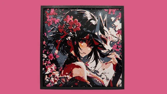Kitsune Mask & Cherry Blossom Hueforge by Canadian Gamer HueForge model: Kitsune Mask & Cherry Blossom Hueforge by Canadian Gamer
