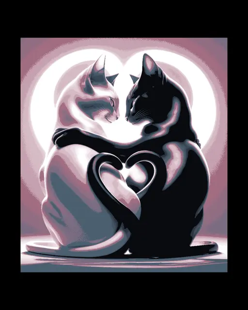 Two opposites can attract  - Black and white Cat Love - Art