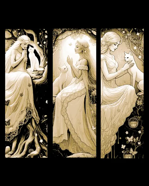 HueForge model: Art nouveau style depictions of a lady and her cat - Set of bookmarks by BooneCo3d