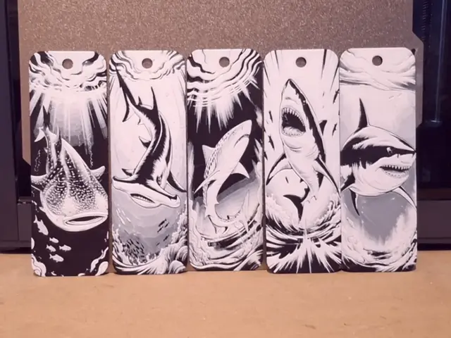 HueForge model: Set of 5 shark bookmarks by 3dGlow