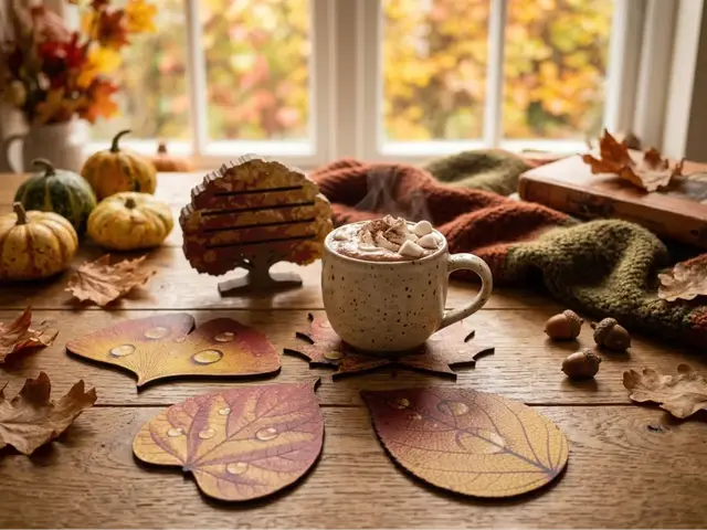 HueForge model: Autumn Leaves Coaster Set by 3djd