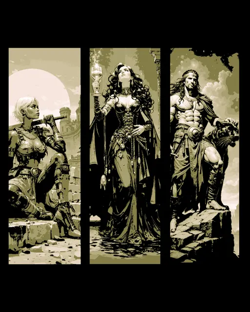 HueForge model: fantasy paintings of the heroes - sorceress, warrior and thief - set of bookmarks by BooneCo3d
