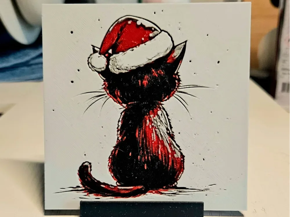 Christmas Black Cat by Mano's 3d_Art HueForge model: Christmas Black Cat by Mano's 3d_Art