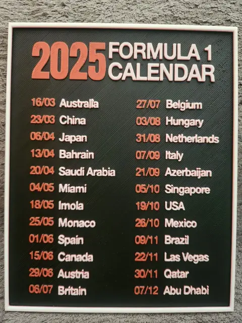 HueForge model: Calendar F1 2025 - HueForge by keko