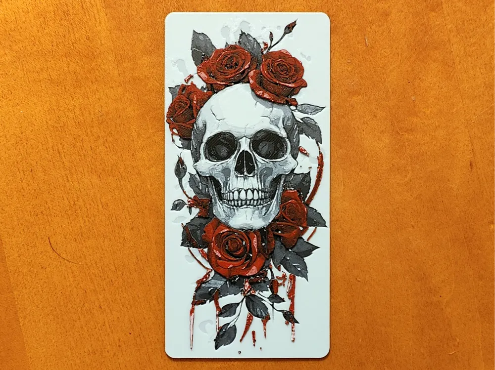 Skull and Roses Bookmark - Hueforge by Sarge HueForge model: Skull and Roses Bookmark - Hueforge by Sarge
