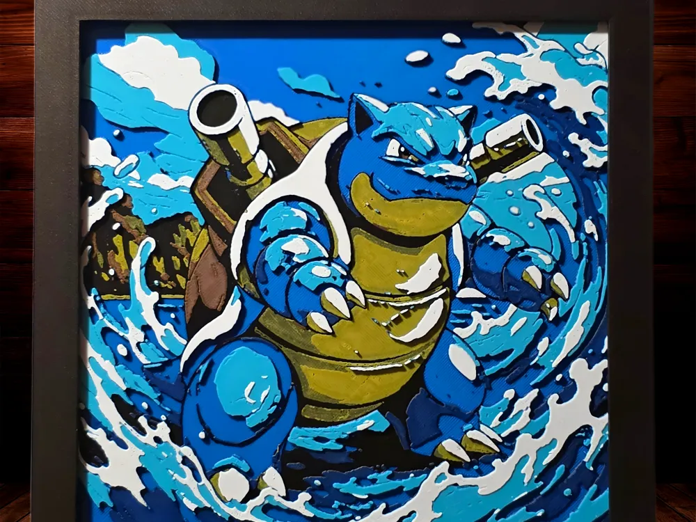 Acrylic Painting Styled Blastoise by Side Quest Hues HueForge model: Acrylic Painting Styled Blastoise by Side Quest Hues
