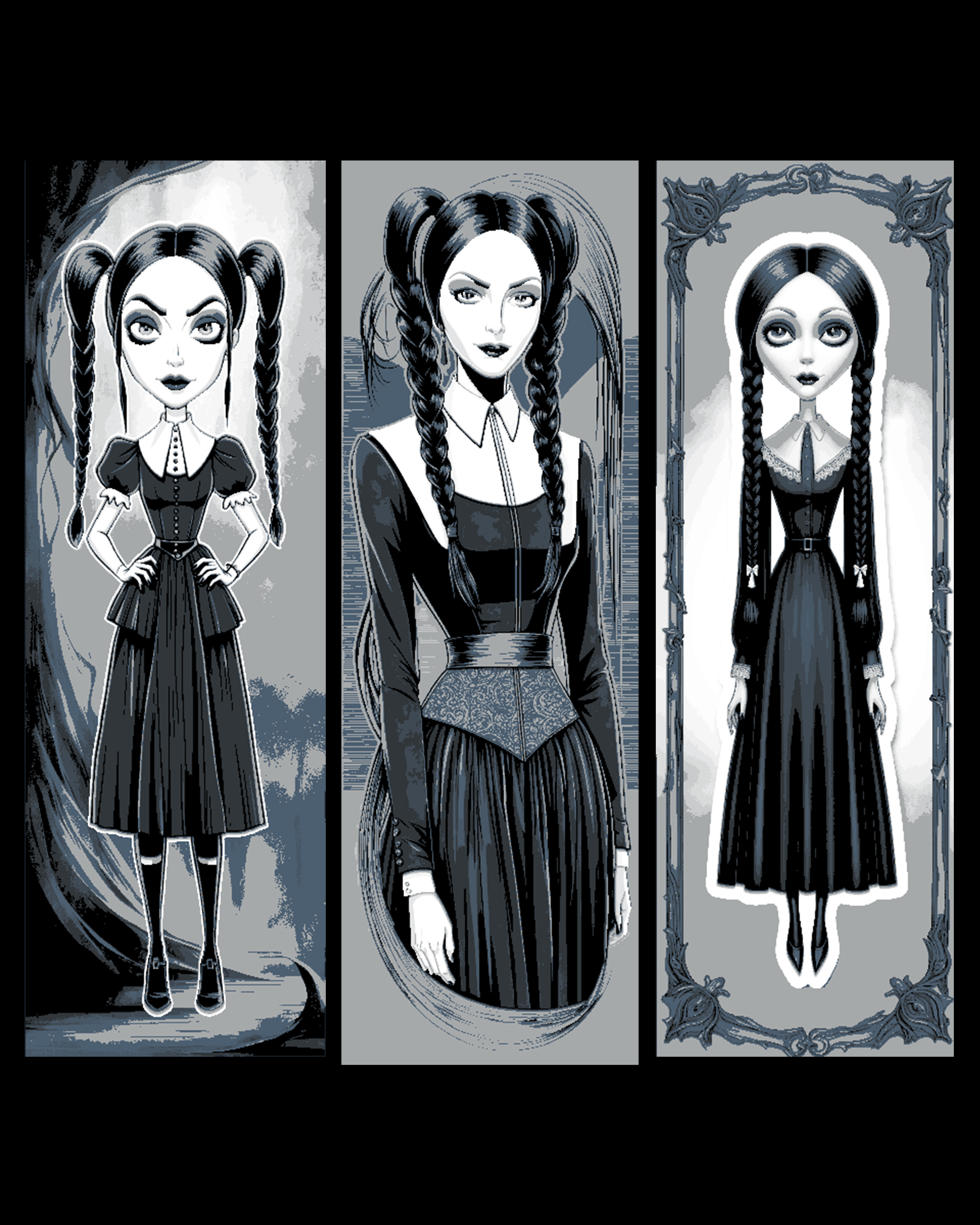 Folk/Gothic Art - Wednesday Addams Caricatures - Set of Bookmarks by BooneCo3d HueForge model: Folk/Gothic Art - Wednesday Addams Caricatures - Set of Bookmarks by BooneCo3d