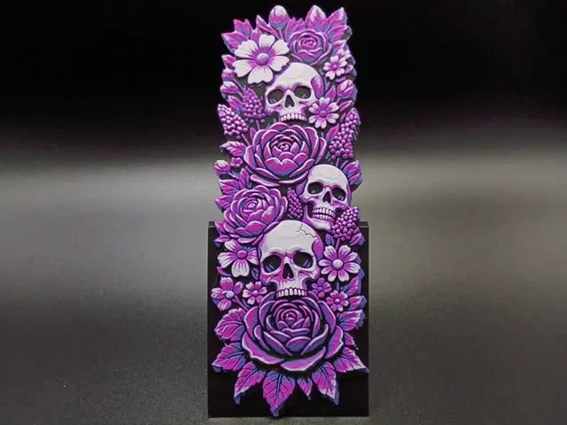 HueForge model: Skulls and Flowers Magenta Bookmark by 3djd