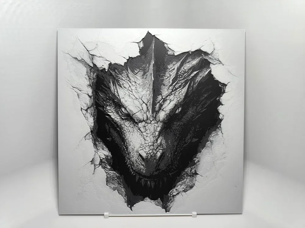 Dragon head breaching through wall - HueForge by BeaN HueForge model: Dragon head breaching through wall - HueForge by BeaN