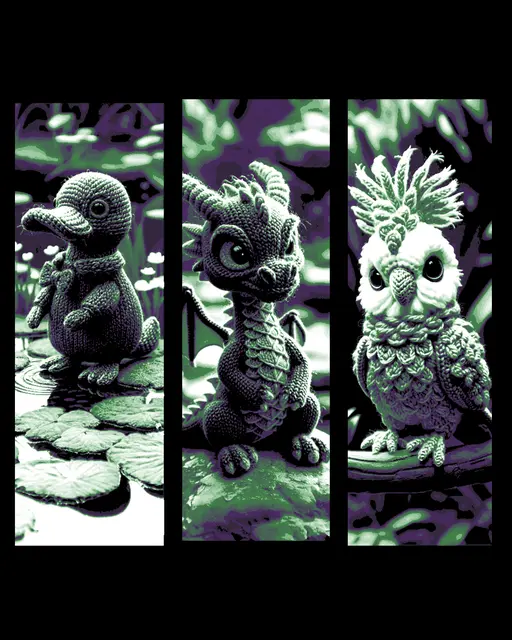 HueForge model: Unusual Animals enjoying nature - Knitted Stuffed animals Set of bookmarks by BooneCo3d