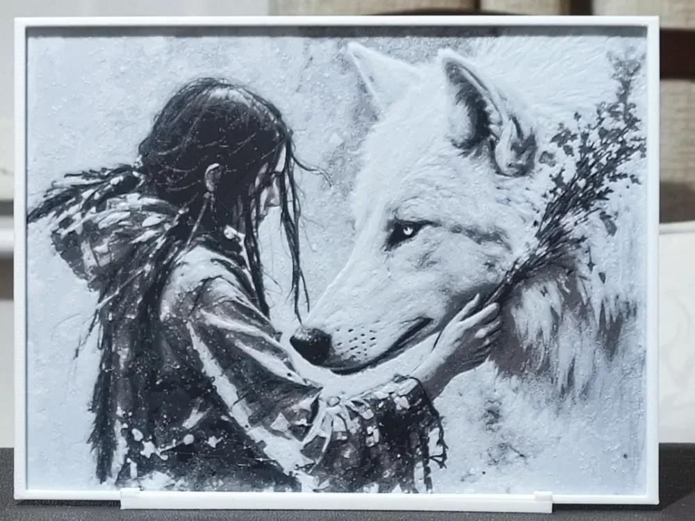 A Girl & Her Dire Wolf - HueForge 3 Color by BoDad HueForge model: A Girl & Her Dire Wolf - HueForge 3 Color by BoDad