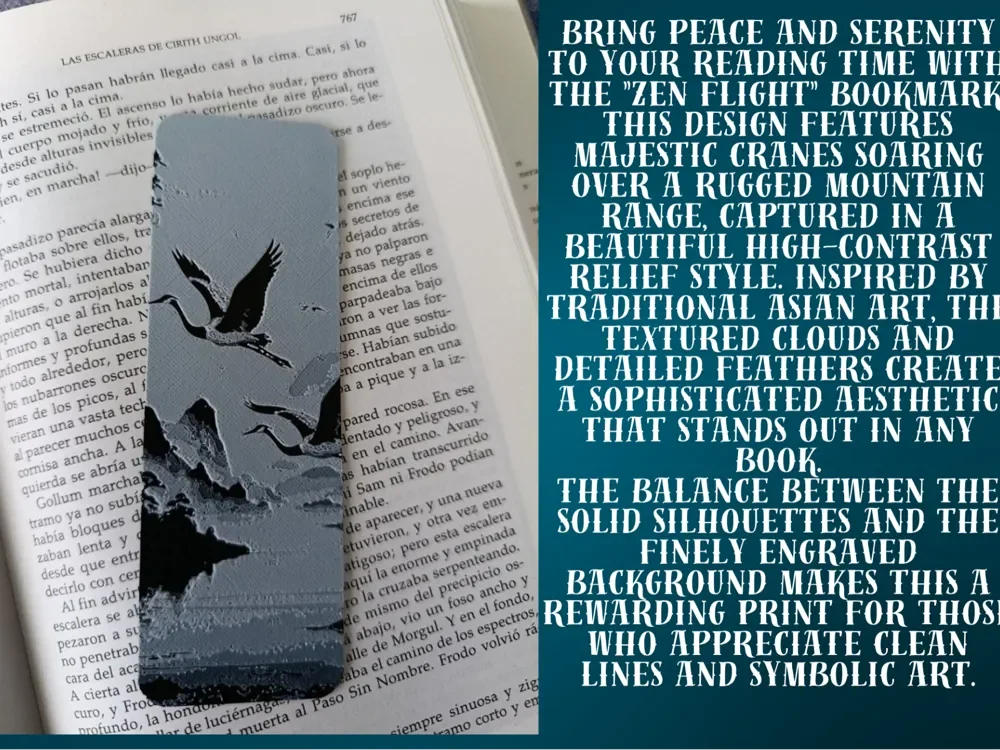 Japanese Cranes & Mountains Bookmark by FYTY112 HueForge model: Japanese Cranes & Mountains Bookmark by FYTY112