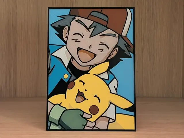 HueForge model: Ash & Pikachu (Close Up) Hueforge & Frame by Nextopia