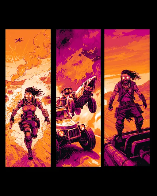 HueForge model: Driving the desert after the apocalypse - Mad Max Style set of bookmarks by BooneCo3d