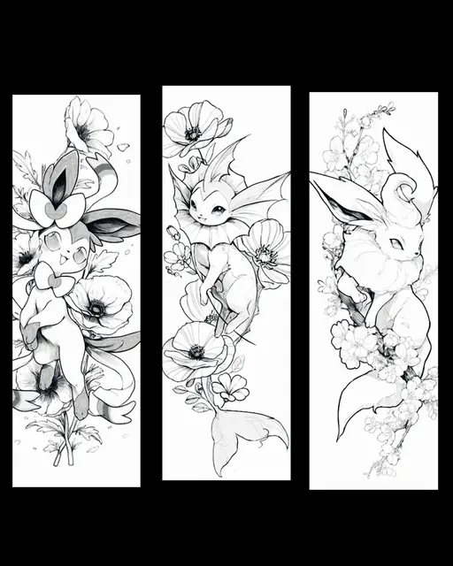 HueForge model: black and white designs of several Eevee evolutions - set of bookmarks by BooneCo3d