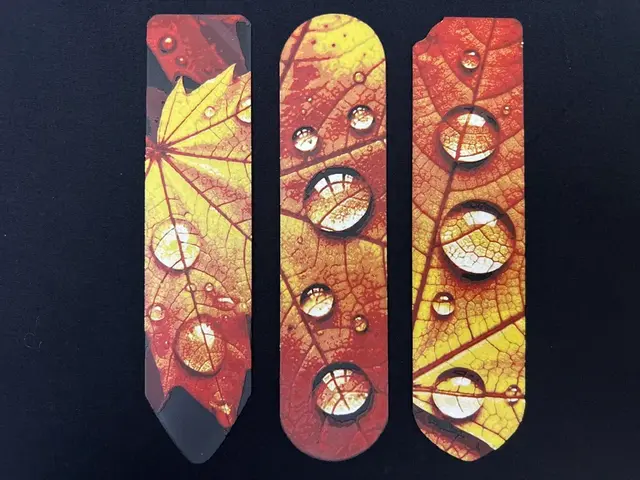 HueForge model: Droplets on Autumn Leaves Bookmark Set by 3djd