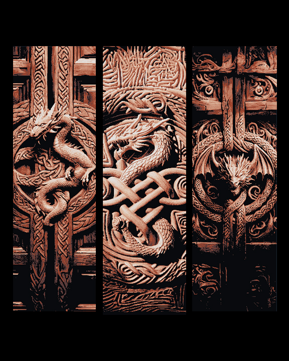 Carvings of the Ancient Celtic Dragons Guard the door - Set of Bookmarks by BooneCo3d HueForge model: Carvings of the Ancient Celtic Dragons Guard the door - Set of Bookmarks by BooneCo3d