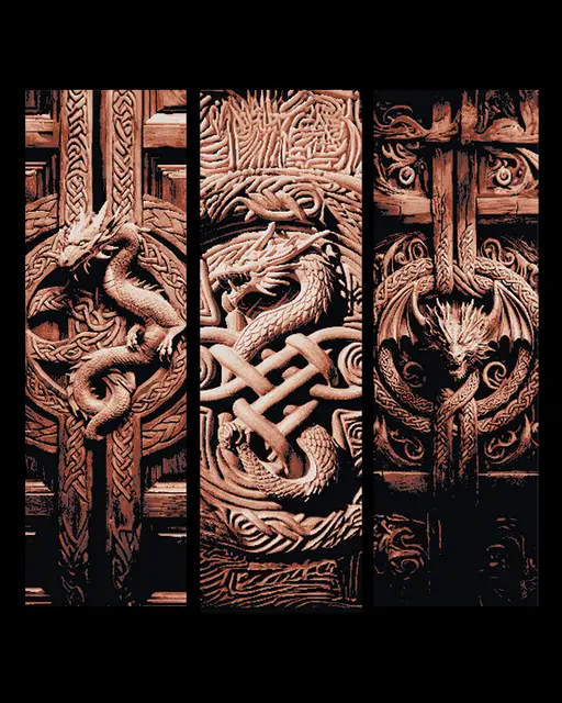 HueForge model: Carvings of the Ancient Celtic Dragons Guard the door - Set of Bookmarks by BooneCo3d