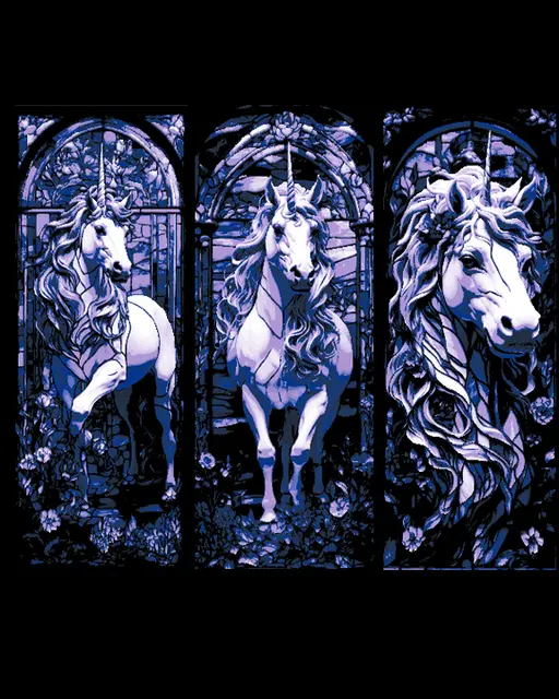HueForge model: Stained Glass window designs of a Mythical Unicorn - Set of 3 Bookmarks by BooneCo3d