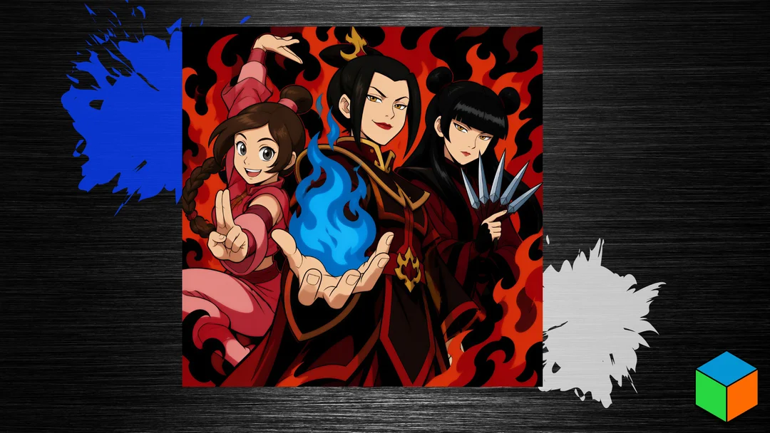The Fire Nation Girls Pull Up — Fire Triplets Poster by 3D Prints By Vic HueForge model: The Fire Nation Girls Pull Up — Fire Triplets Poster by 3D Prints By Vic